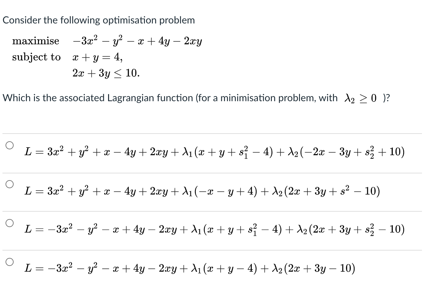 Solved Consider The Following Optimisation Problem Maximise | Chegg.com