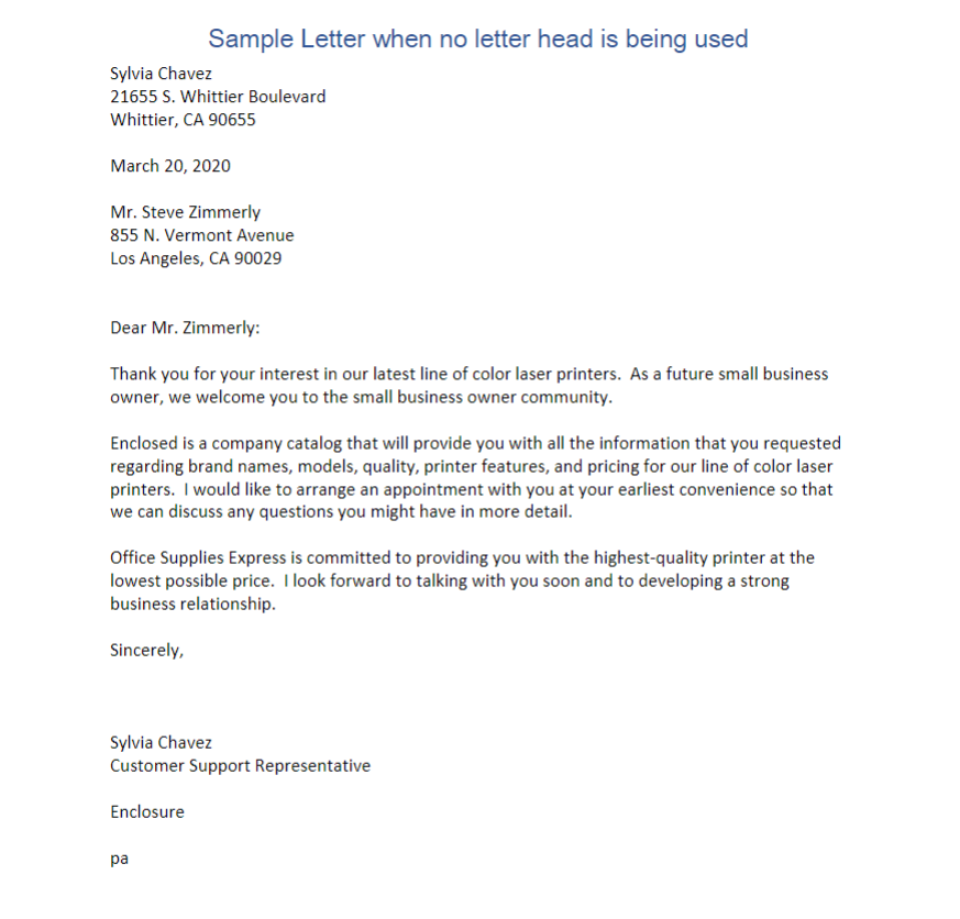 Solved Jsing the following example of business letters, and | Chegg.com