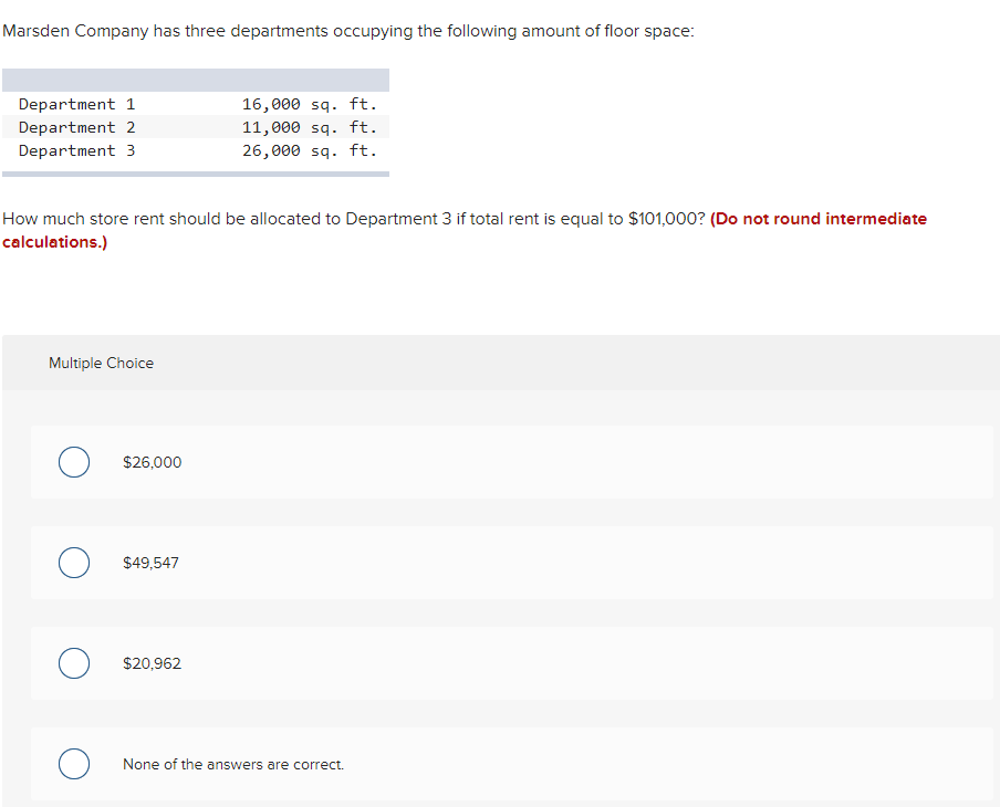 Solved Marsden Company Has Three Departments Occupying The | Chegg.com