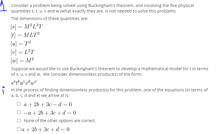 Solved Consider A Problem Being Solved Using Buckingham's | Chegg.com