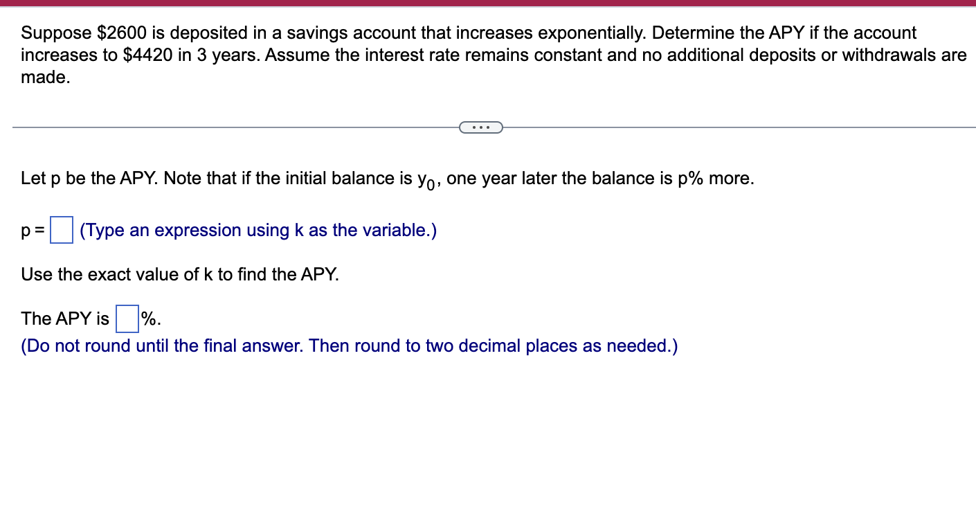 Solved Suppose $2600 is deposited in a savings account that | Chegg.com