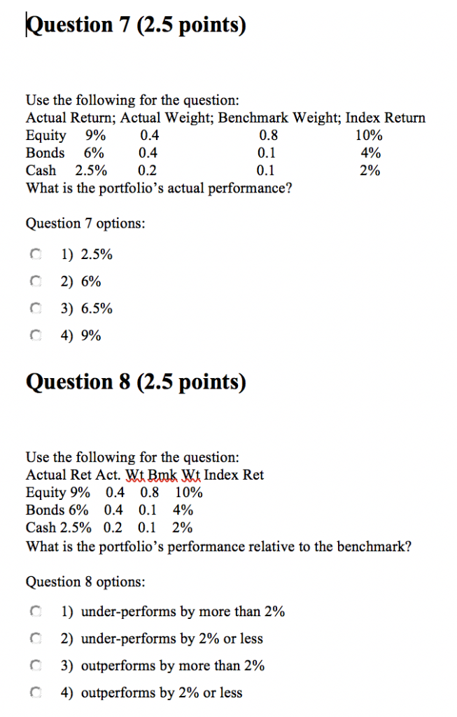 Solved Question 7 (2.5 points) Use the following for the | Chegg.com