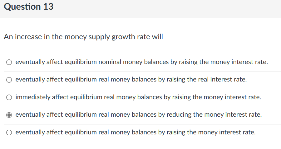 Solved An increase in the money supply growth rate will | Chegg.com