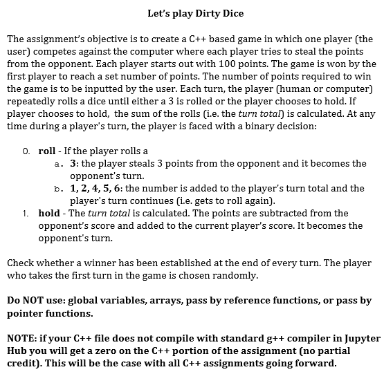 C++ help with dirty dice game? I started the code and