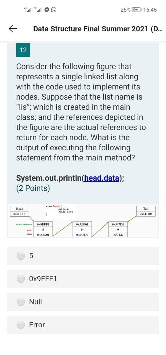 Solved 26% 16:45 个 Data Structure Final Summer 2021 (D... 12 | Chegg.com