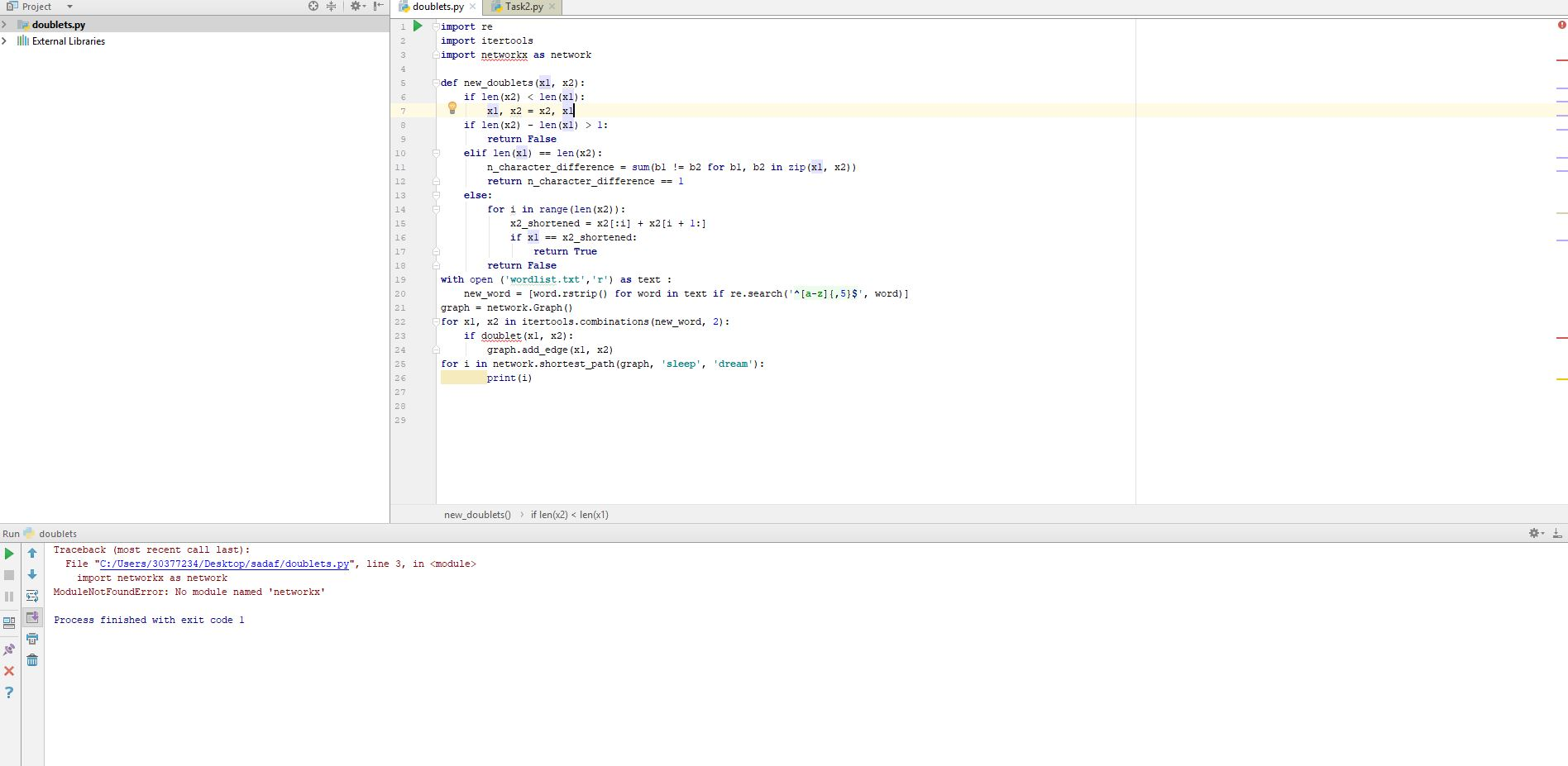 Python program on doublets. you are given a file of | Chegg.com
