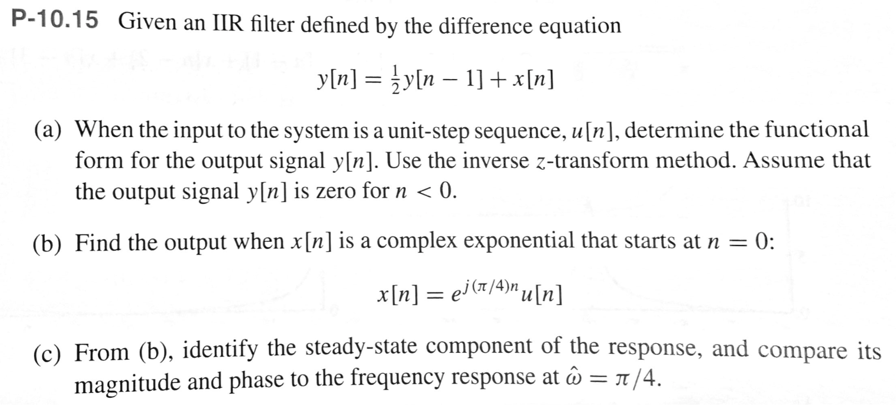 Solved P-10.15 Given an IIR filter defined by the difference | Chegg.com