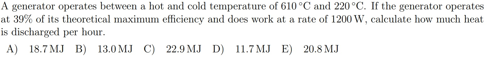 Solved A generator operates between a hot and cold | Chegg.com