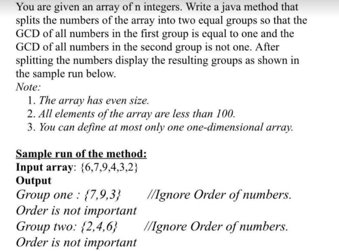 Solved You are given an array of n integers. Write a java | Chegg.com
