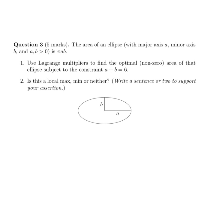 Solved Question 3 (5 marks). The area of an ellipse (with | Chegg.com