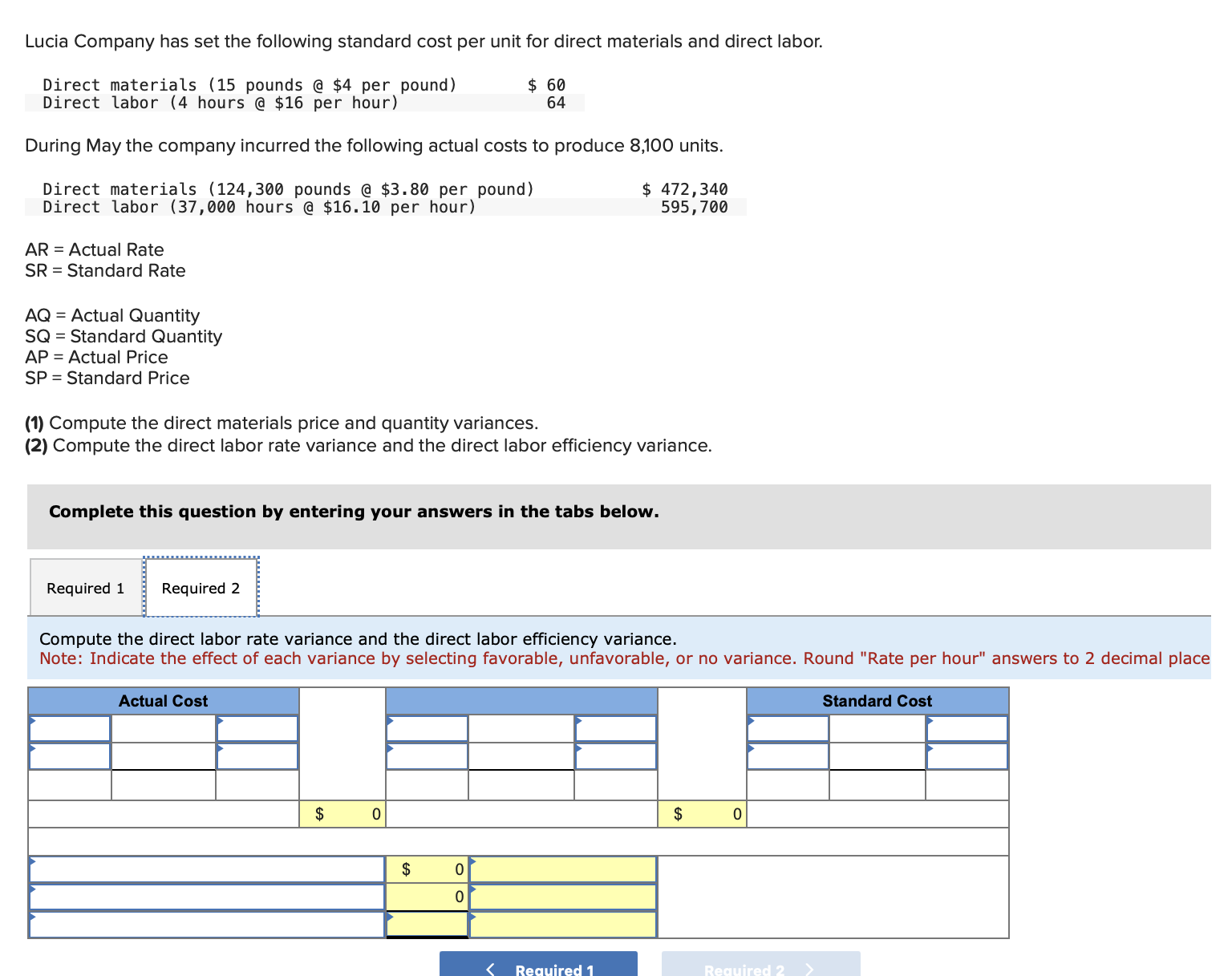 Solved Lucia Company has set the following standard cost per | Chegg.com