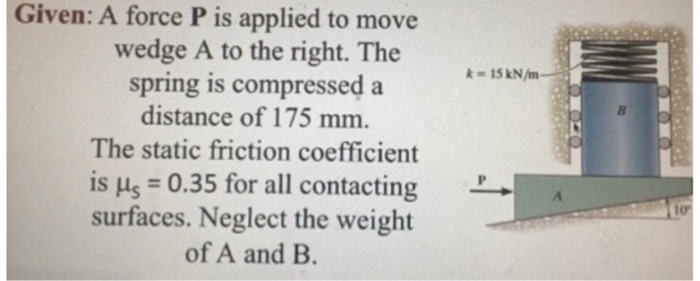 Solved Given: A force P is applied to move wedge A to the | Chegg.com