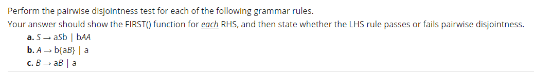 Solved Perform The Pairwise Disjointness Test For Each Of | Chegg.com