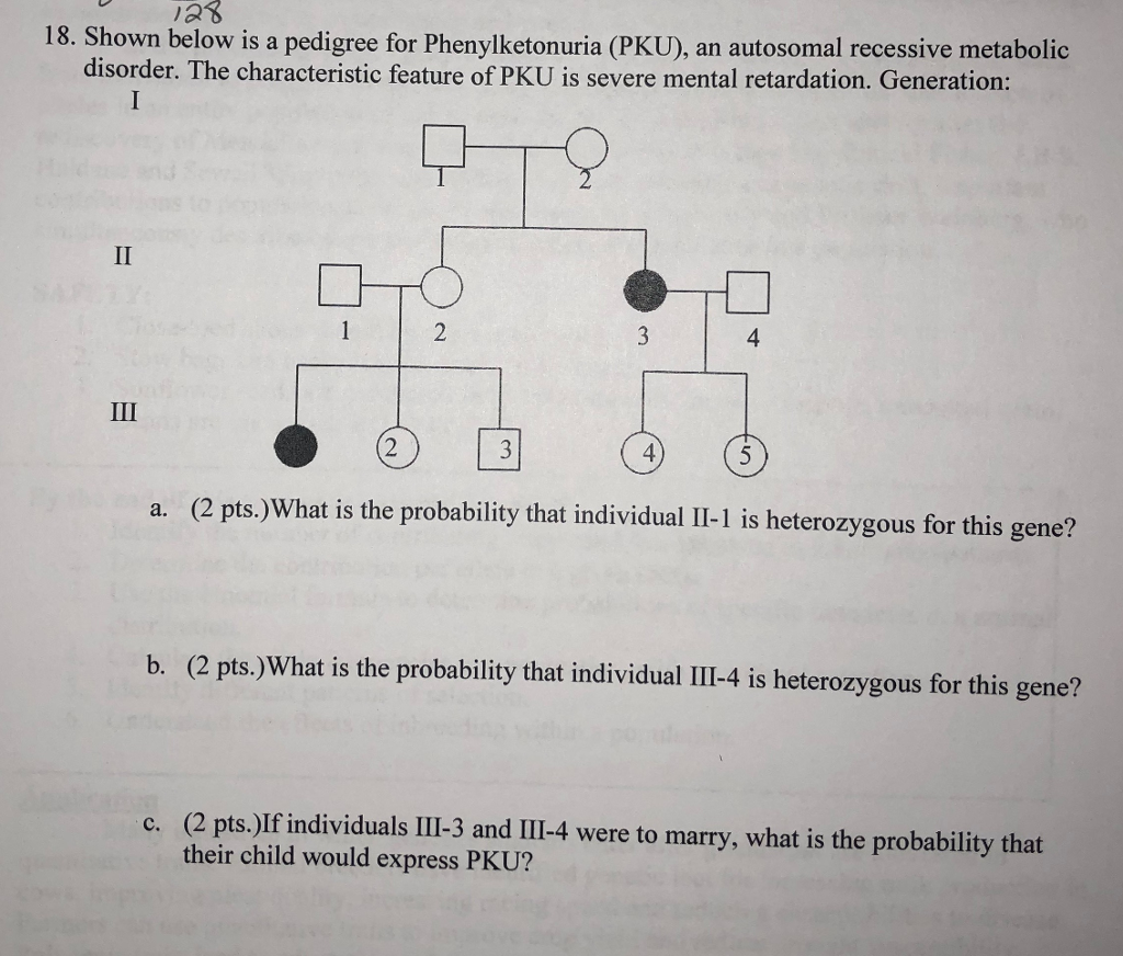 Solved 18. Shown below is a pedigree for Phenylketonuria