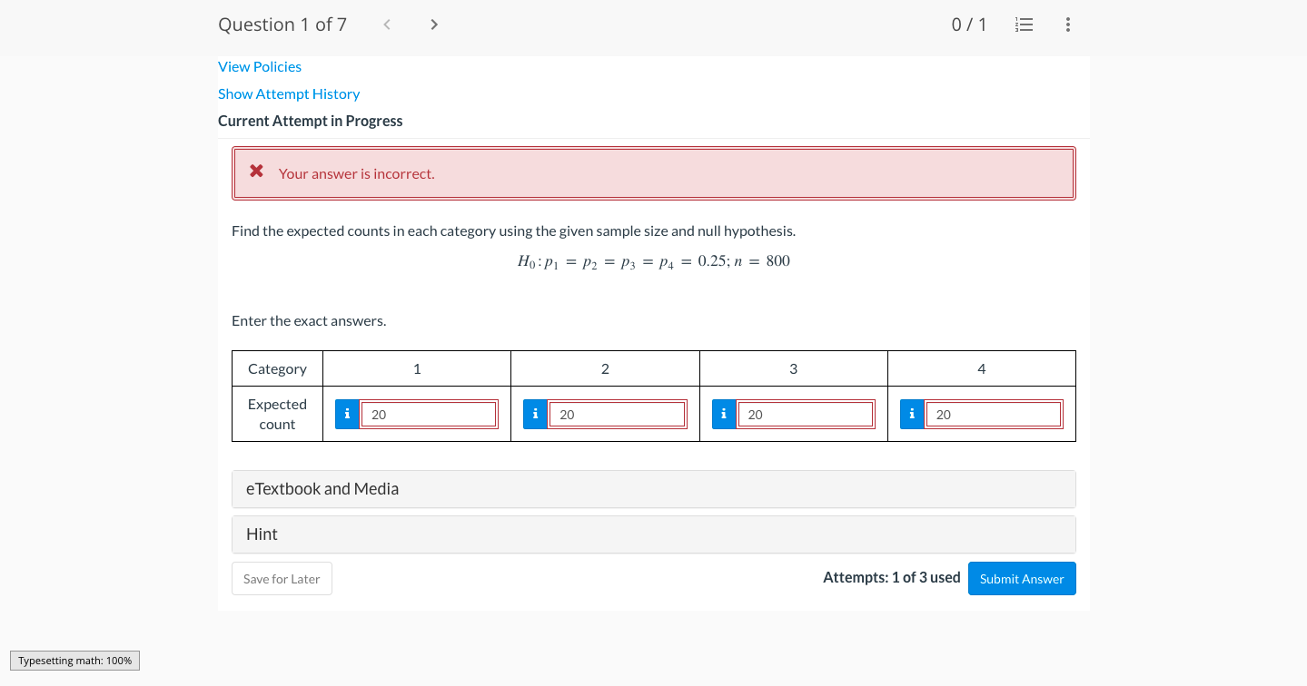 Solved Question 1 of 7 0/1 E View Policies Show Attempt | Chegg.com