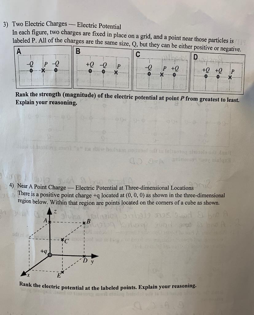 Solved 3) Two Electric Charges -- Electric Potential In each | Chegg.com