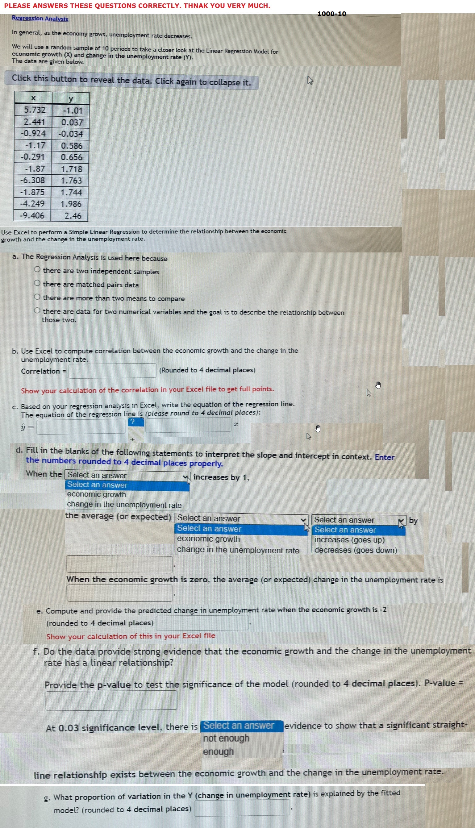 Solved Regression Analysis 1000-10 In general, as the | Chegg.com