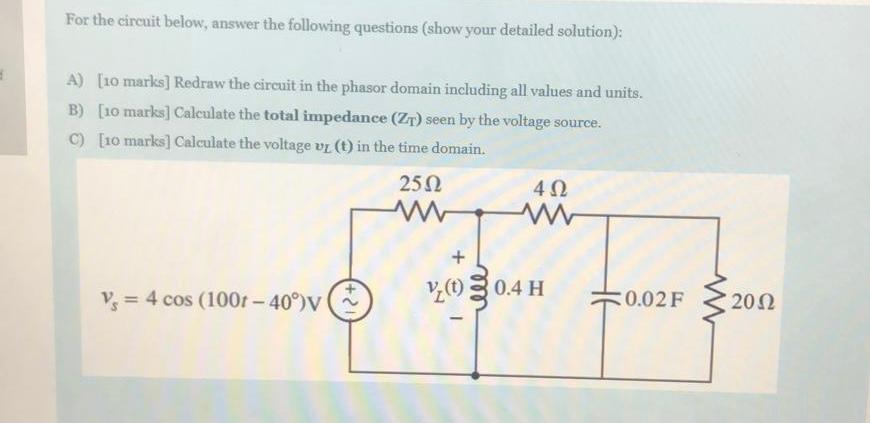 Solved For The Circuit Below, Answer The Following Questions | Chegg.com