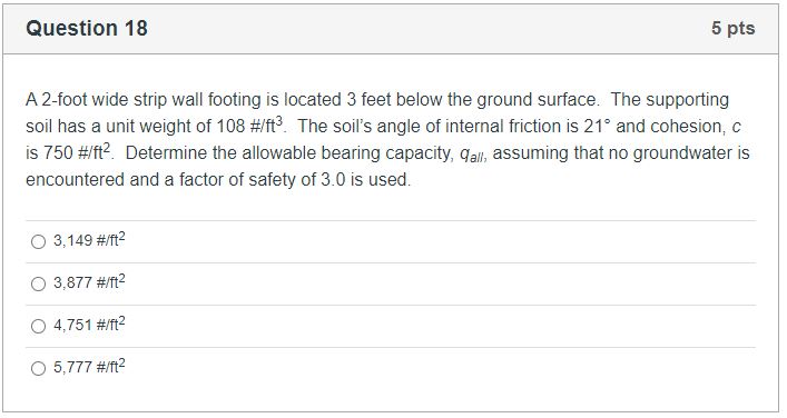 Solved A 2-foot wide strip wall footing is located 3 feet | Chegg.com