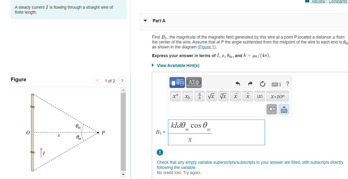 Solved 1 Review Constants A Steady Current I Is Flowing 1478