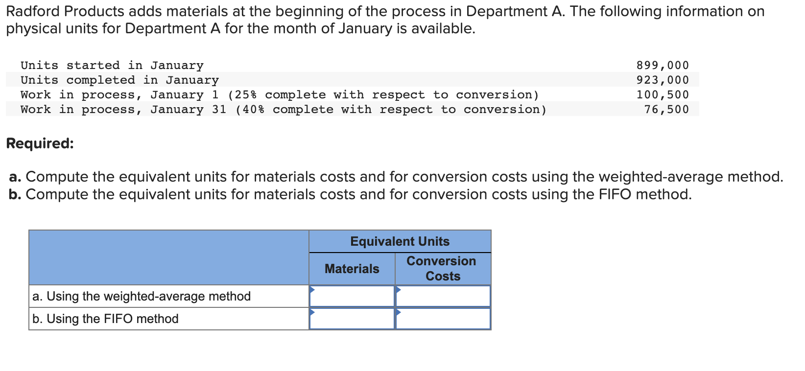 Solved Radford Products Adds Materials At The Beginning Of Chegg Com