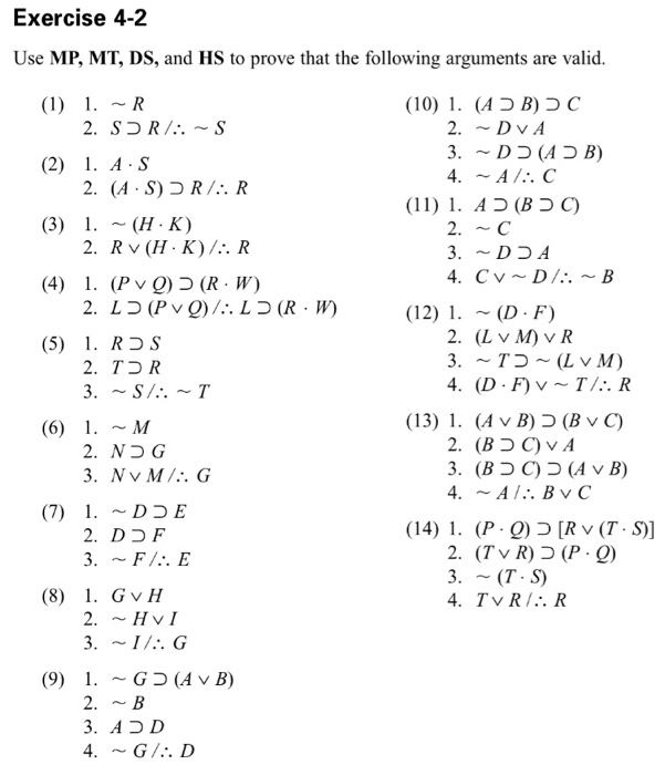 Solved Exercise 4 2 Use Mp Mt Ds And Hs To Prove That Chegg Com