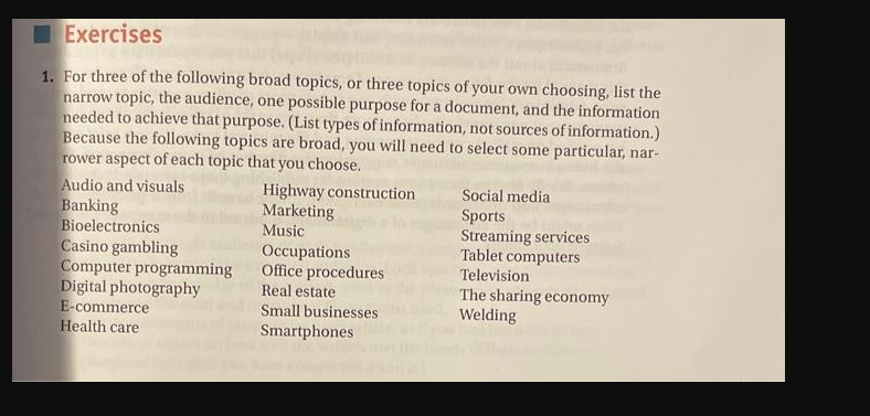 1. For three of the following broad topics, or three | Chegg.com