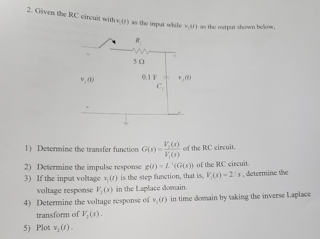 Solved 2 Given The Rc Circuit With V T As The Input W Chegg Com