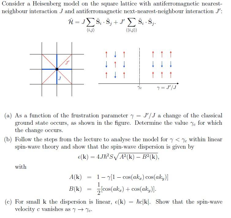 Consider a Heisenberg model on the square lattice | Chegg.com