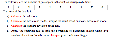 Solved The following are the numbers of passengers in the | Chegg.com