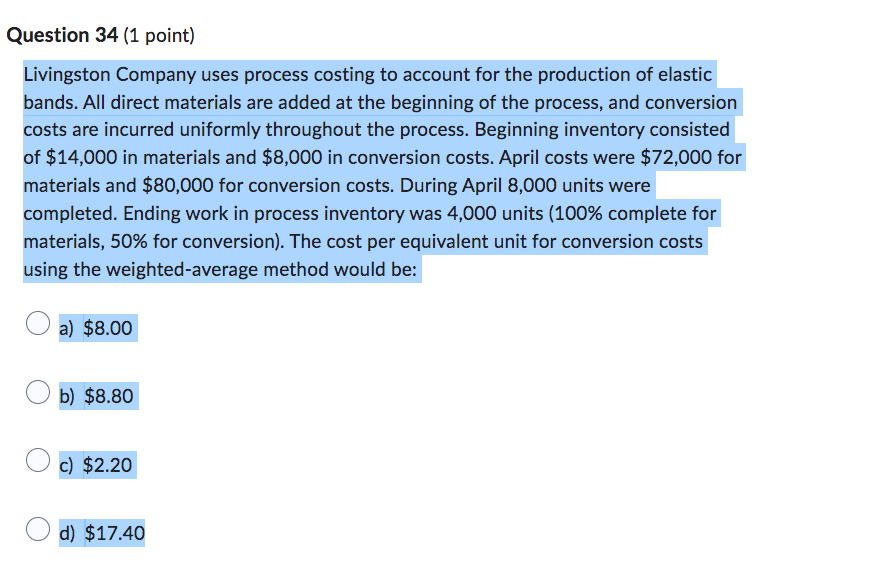 Solved Livingston Company uses process costing to account