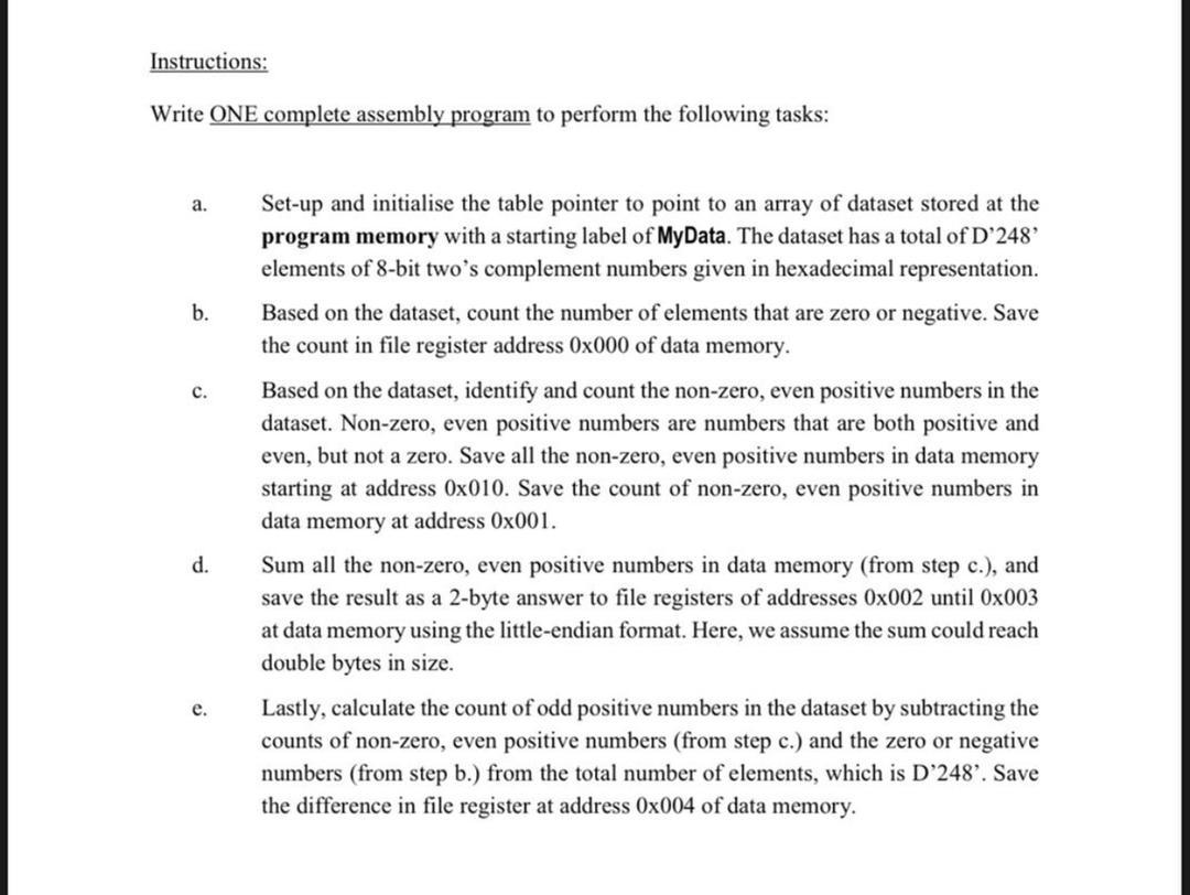 Solved Instructions: Write ONE Complete Assembly Program To | Chegg.com