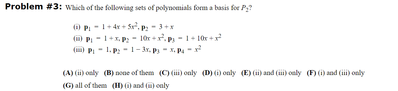Solved Problem #3: Which of the following sets of | Chegg.com