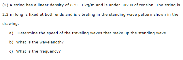 Solved (2) A string has a linear density of 8.5E-3 kg/m and | Chegg.com