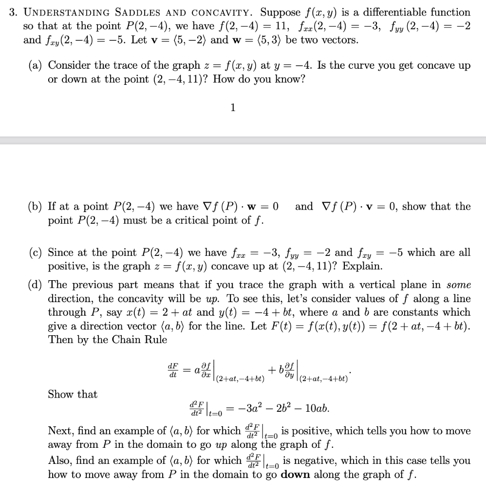 Solved 3 Understanding Saddles And Concavity Suppose F Chegg Com