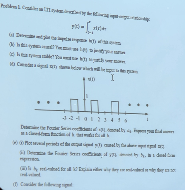 Solved Problem 1. Consider an III system described by the | Chegg.com