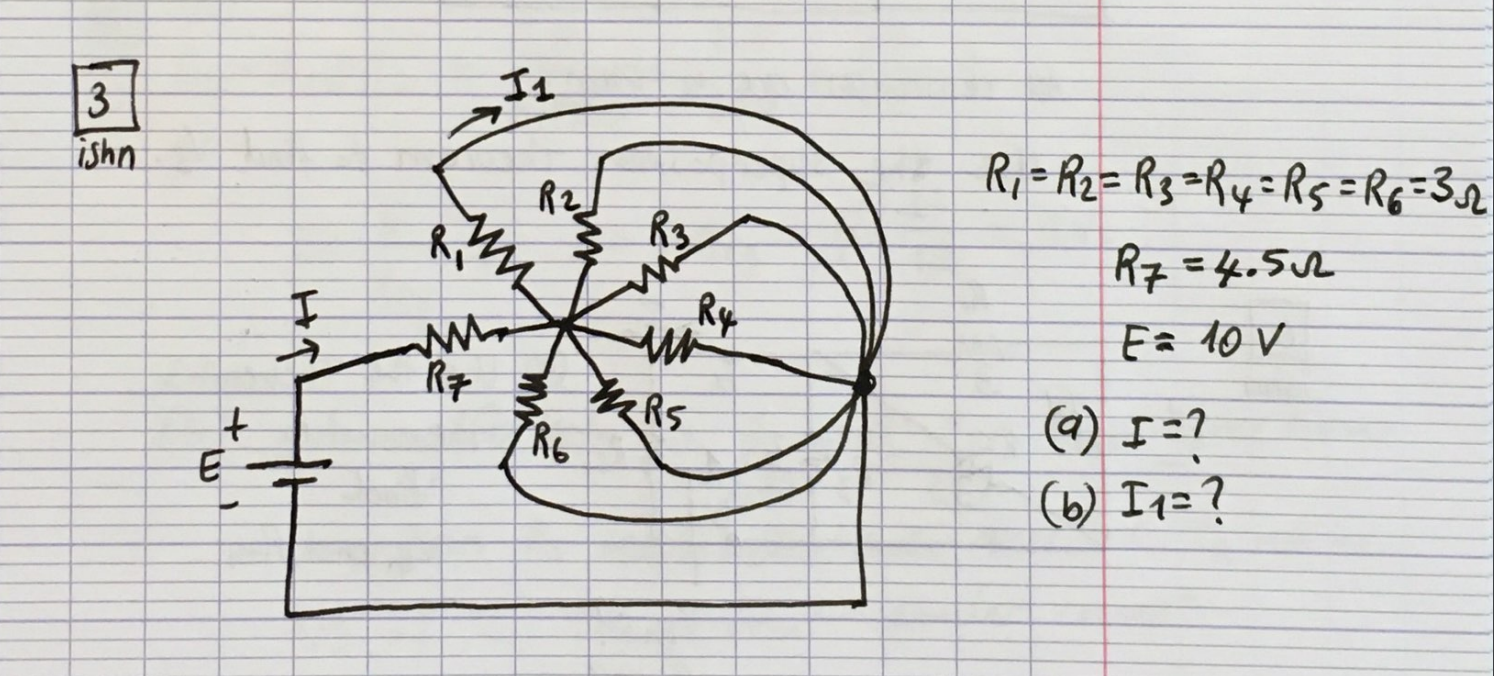 R R2 R3 Solved R = R2 = R3 R4 R5 = R6 = 32 R7 = 4.50 Ea lov @) I=? | Chegg.com