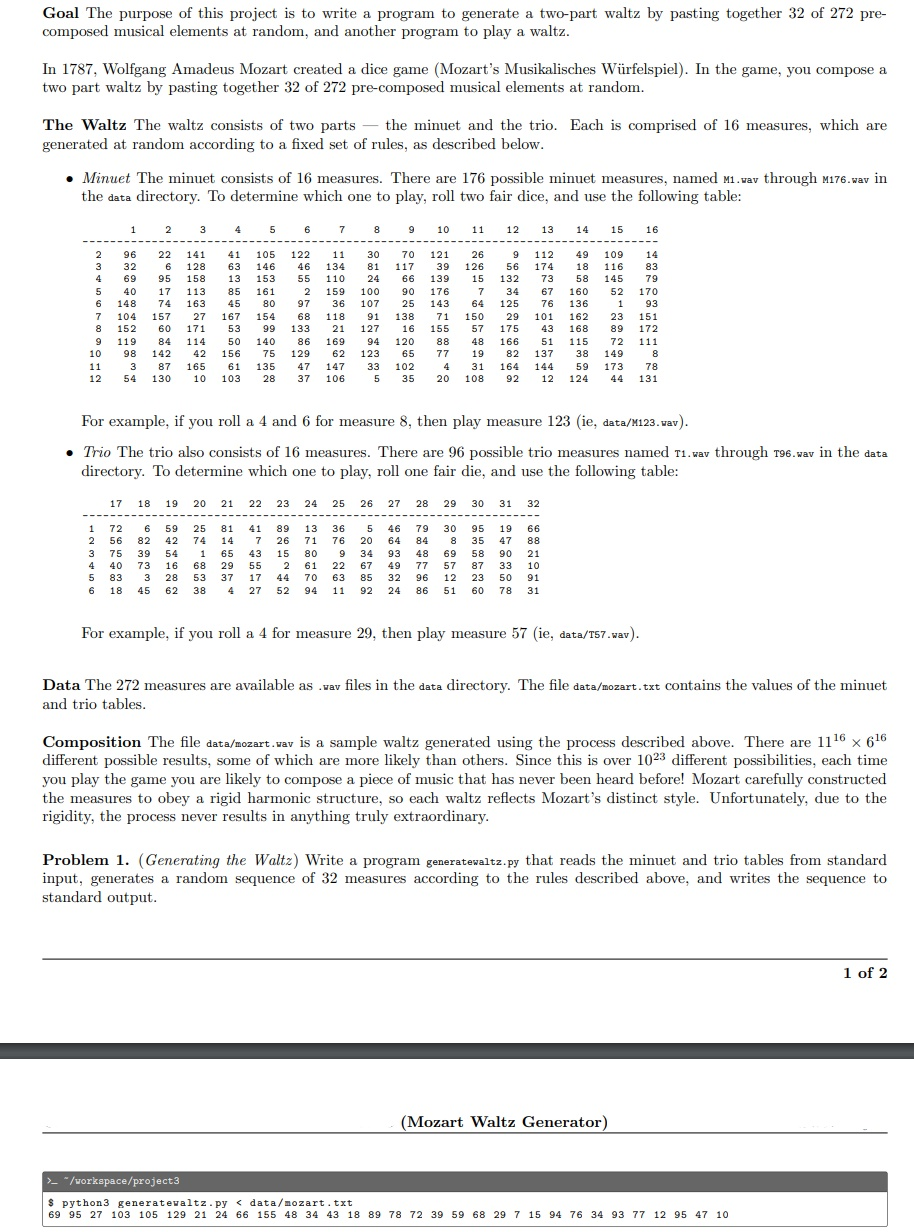 Solved python only. Problem 1. (Generating the Waltz) Write | Chegg.com
