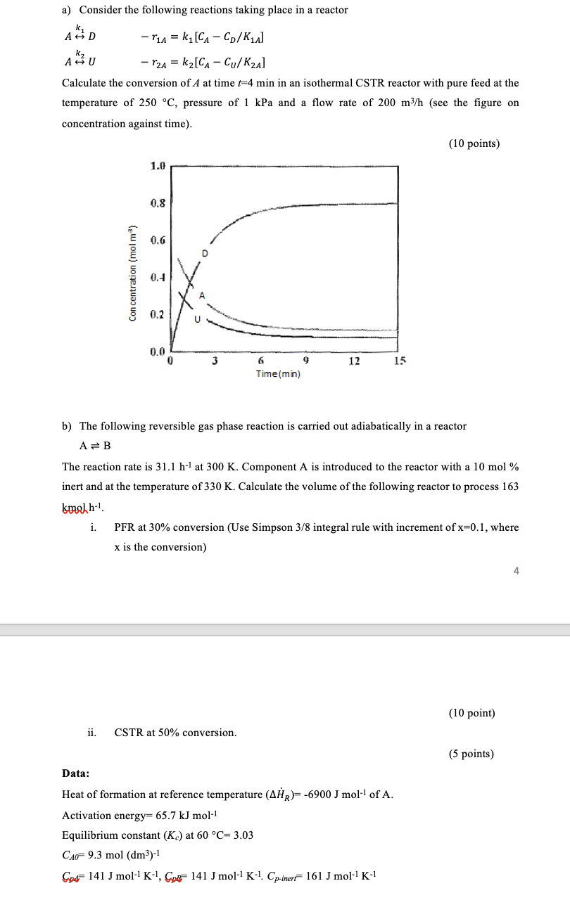 Solved a) Consider the following reactions taking place in a | Chegg.com