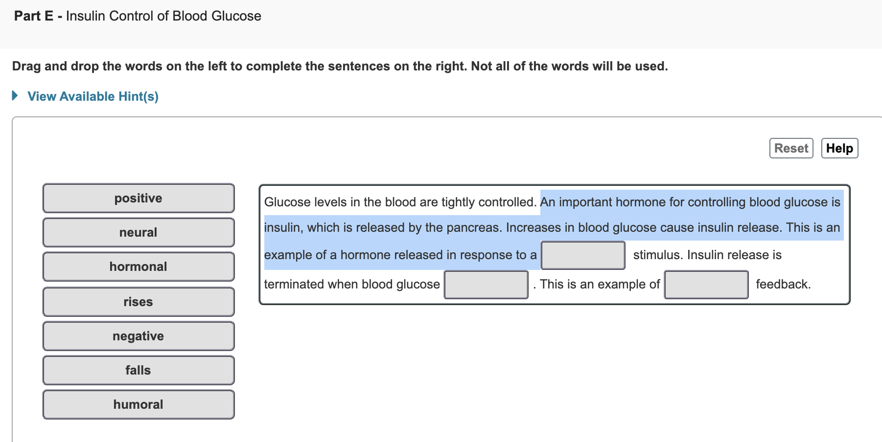 Solved Part E Insulin Control of Blood Glucose Drag and