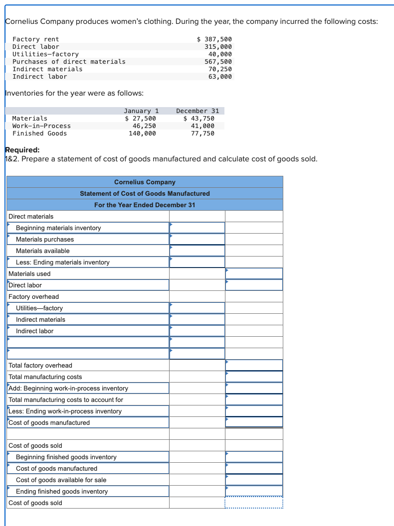 Solved Cornelius Company produces women's clothing. During | Chegg.com