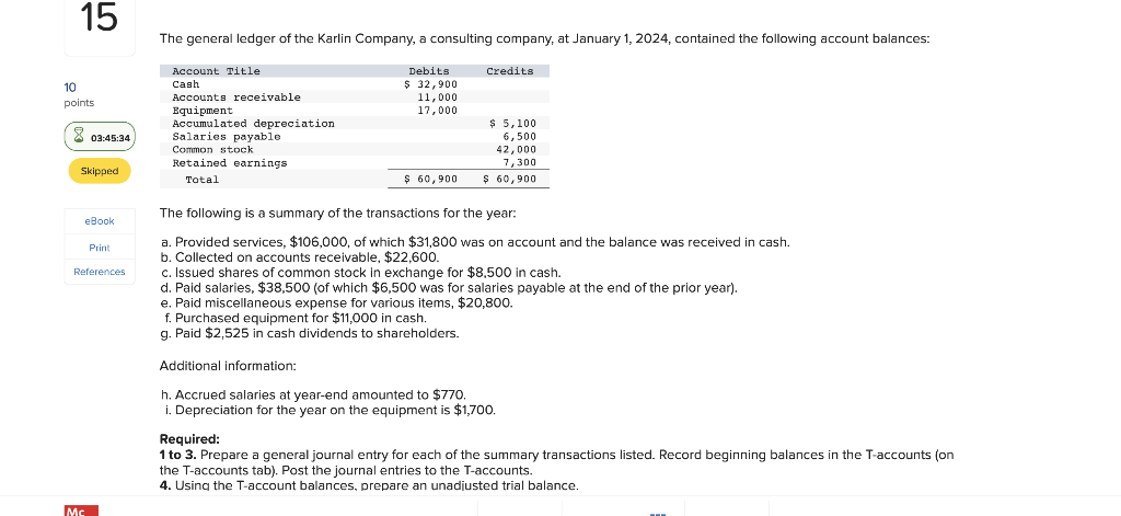 the-general-ledger-of-the-karlin-company-a-chegg