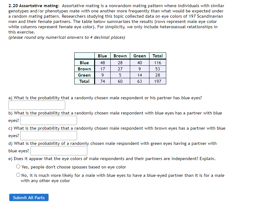 Solved 2.20 Assortative Mating: Assortative Mating Is A | Chegg.com