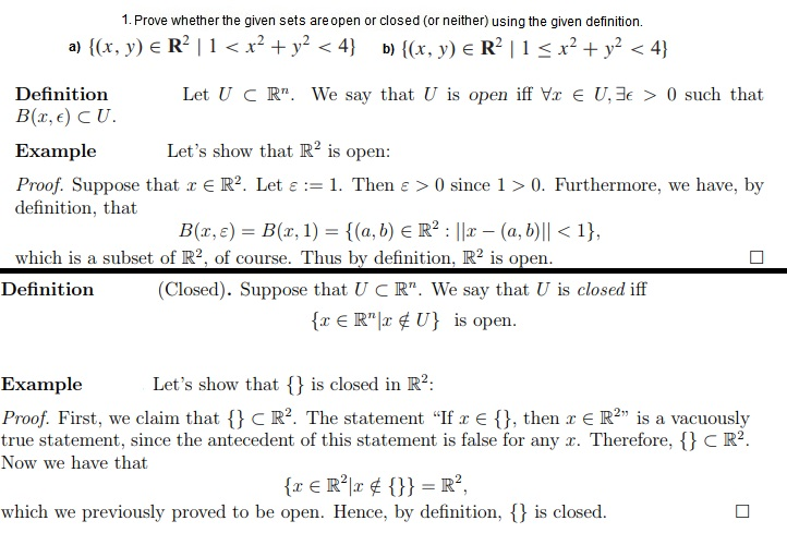 Solved 1. Prove whether the given sets are open or closed Chegg