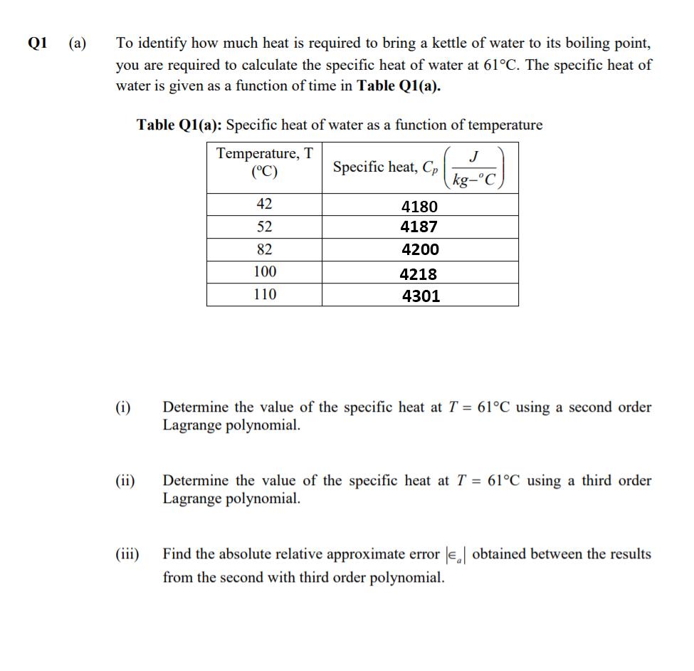 Solved Q1 (a) To identify how much heat is required to bring | Chegg.com