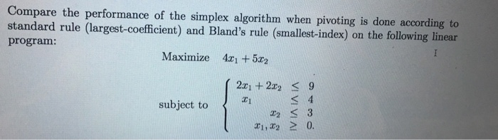 Solved Compare the performance of the simplex algorithm when | Chegg.com