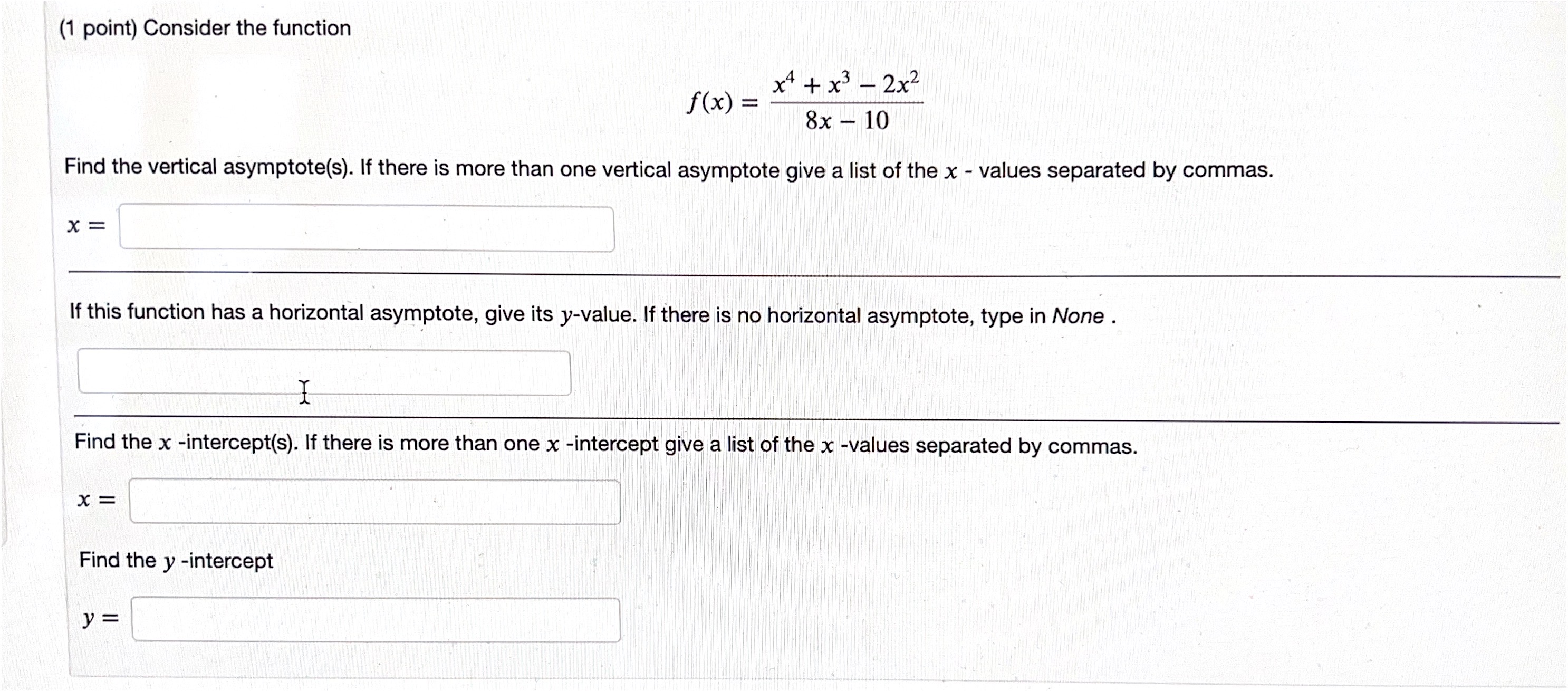 Solved 1 Point Consider The Function F X X−1x2 8x−9 Find