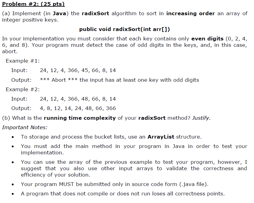 Problem #2: (25 pts) (a) Implement (in Java) the | Chegg.com