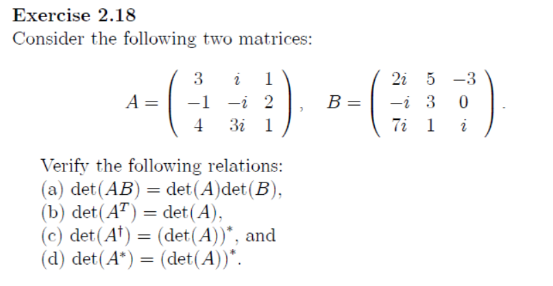 Solved Exercise 2.18 Consider the following two matrices: | Chegg.com