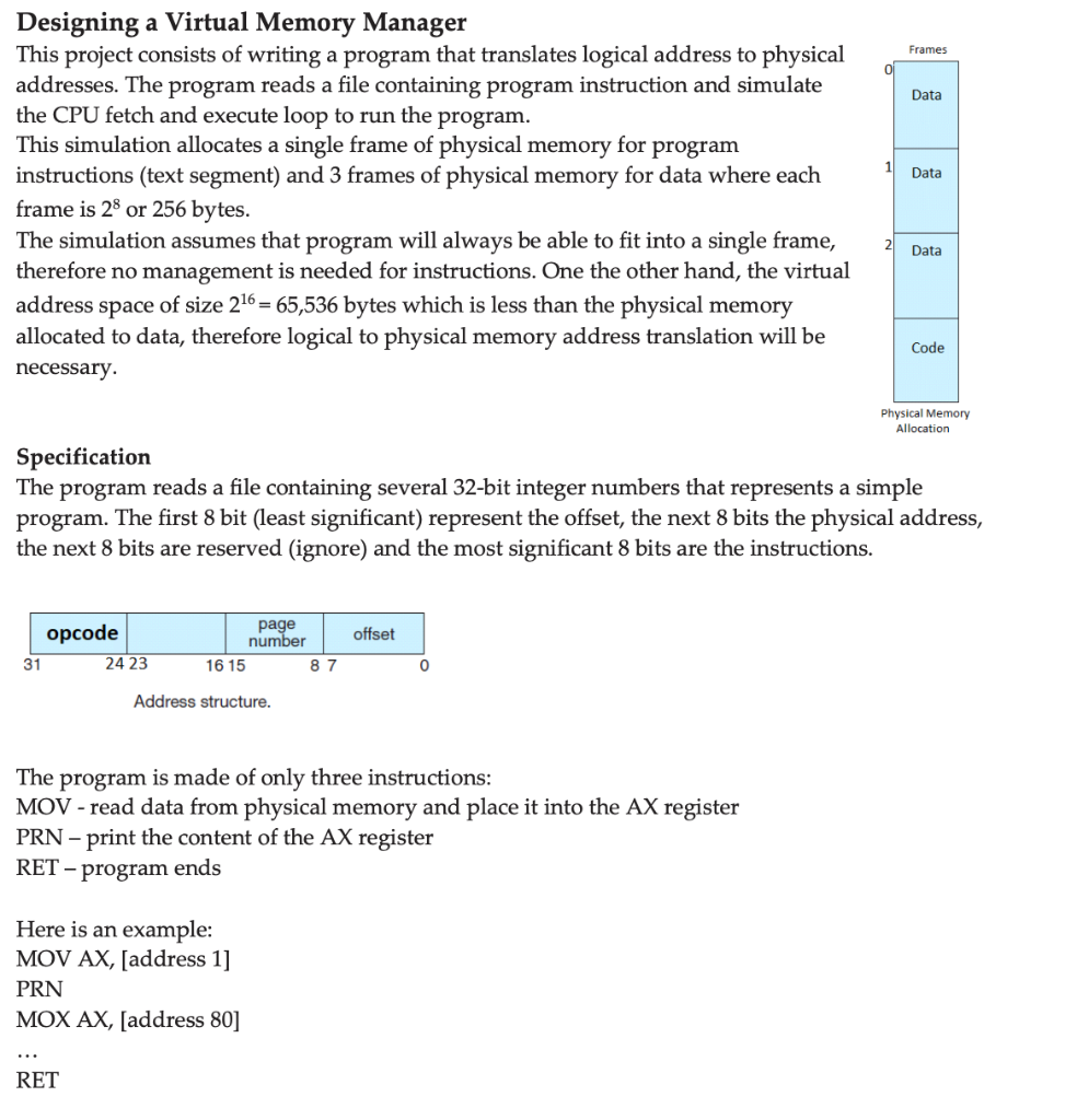 Solved Frames Data Data Designing a Virtual Memory Manager | Chegg.com